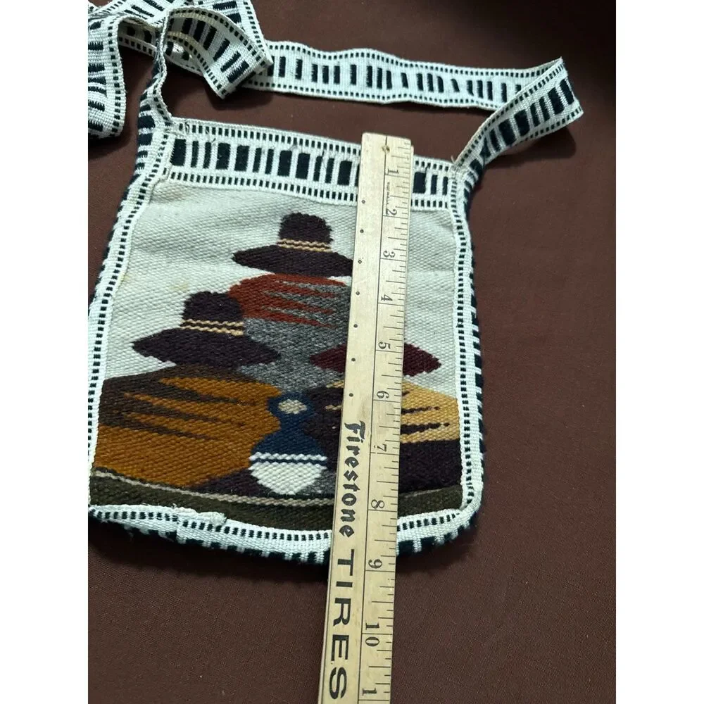 South American Hand Woven Wool Crossbody Tote Bag Zip Closure 9x8
